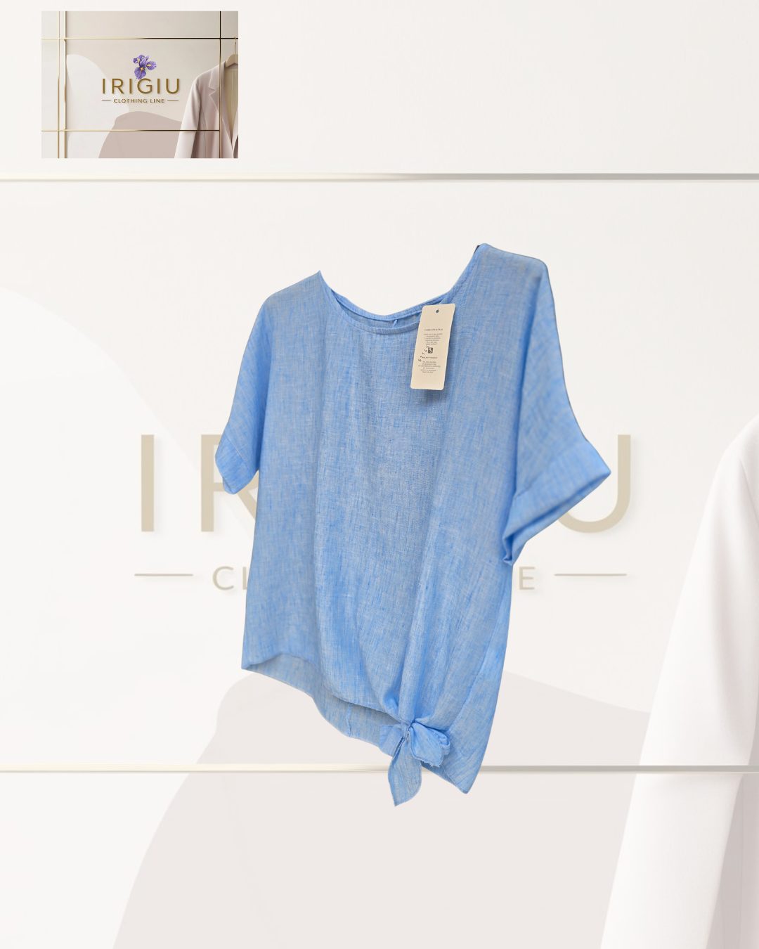 Blusa Celeste Nodo Frontale – IRIGIU Clothing Line