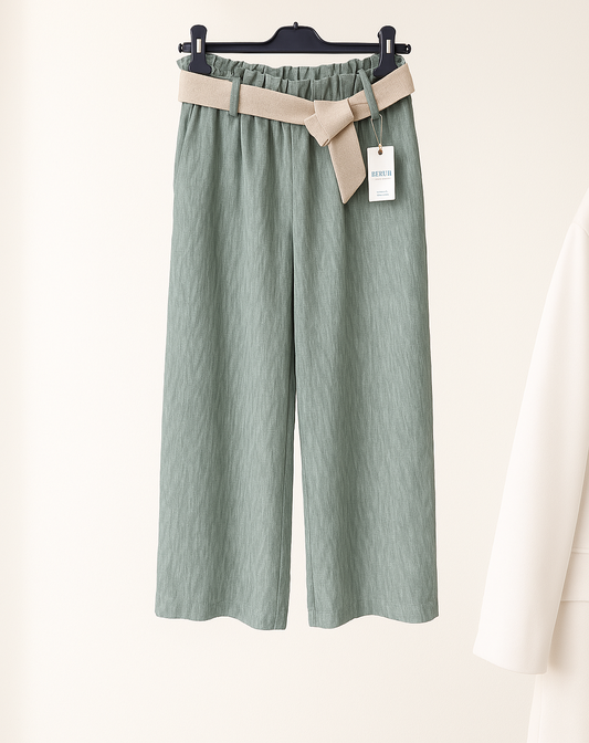 Pantalone Ampio Verde Salvia con Cintura – IRIGIU Clothing Line