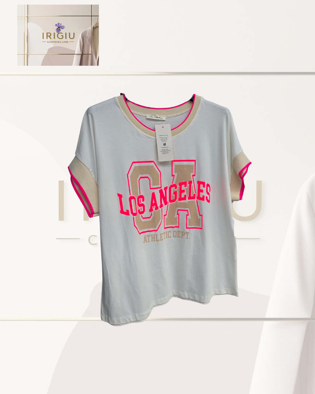 🏙️ T-shirt Oversize "LOS ANGELES" Bianco/Neon - IRIGIU Clothing Line