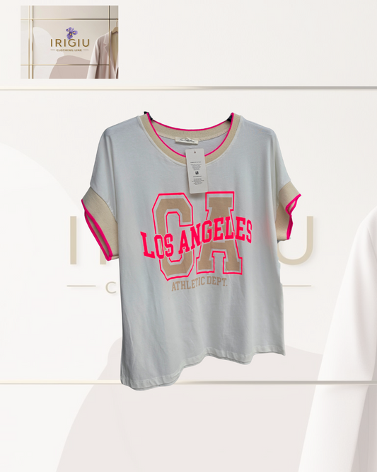 🏙️ T-shirt Oversize "LOS ANGELES" Bianco/Neon - IRIGIU Clothing Line