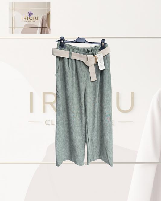 Pantalone Ampio Verde Salvia con Cintura – IRIGIU Clothing Line
