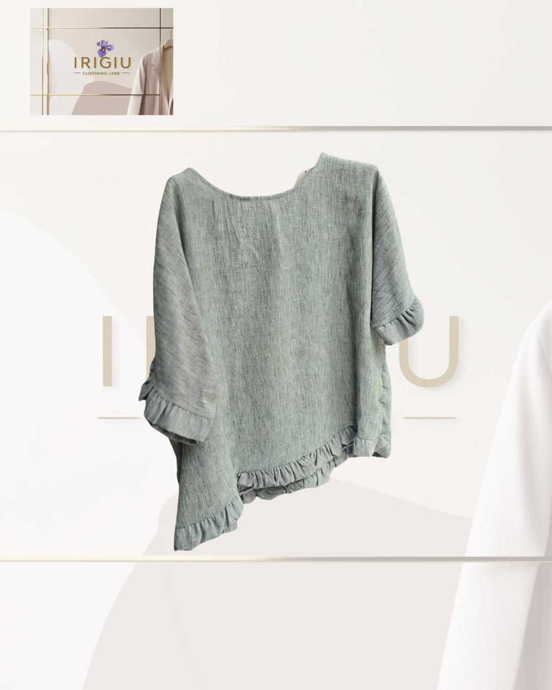 Blusa Verde Salvia con Volant – IRIGIU Clothing Line