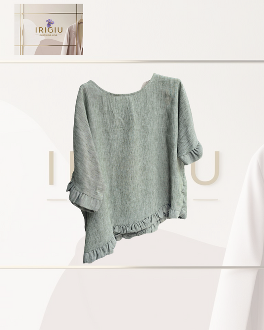 Blusa Verde Salvia con Volant – IRIGIU Clothing Line