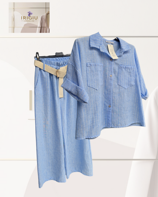 Completo Coordinato Camicia e Pantalone Azzurro – IRIGIU Clothing Line