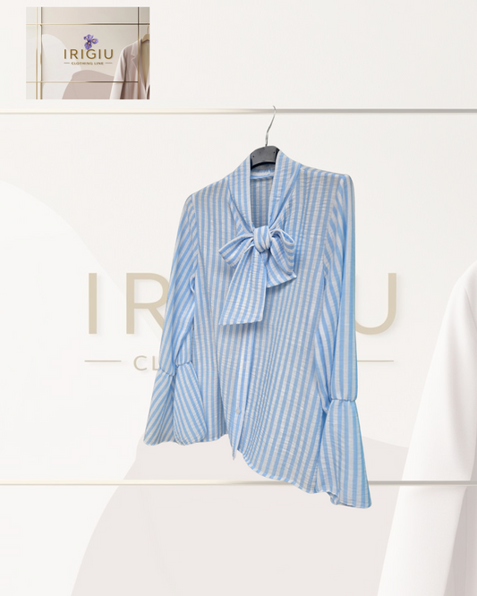 Blusa Celeste a Righe con Fiocco – IRIGIU Clothing Line